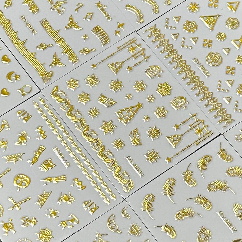 SPLOCUDU 30 Sheets Gold Nail Art Stickers Gold Flower Butterfly Nail Stickers Star Line Self-Adhesive Nail Decals Acrylic Nails DIY Design Nail Supplies for Women and Girls - Image 3